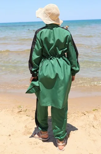 Garnished Zippered Modest Swimsuit 6565-04 Emerald Green 6565-04