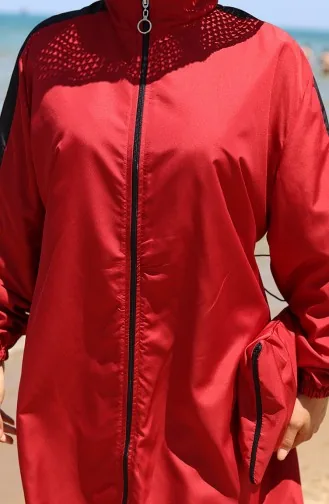 Maillot De Bain Modeste à Fermeture éclair Garni 6565-05 Rouge Bordeaux 6565-05