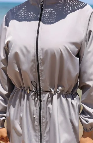 Sahil Beli Lastikli Fermuarlı Tesettür Mayo Çanta Hediyeli 9002-01 Gri