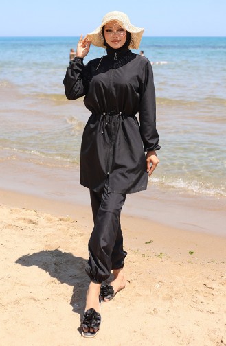 Schwarz Hijab Badeanzug 9002-02