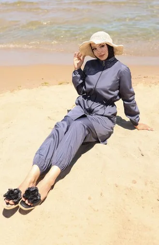Strand Hijab Badeanzug Mit Elastischer Taille Und Reißverschluss Und Geschenktasche 9002-03 Anthrazit 9002-03