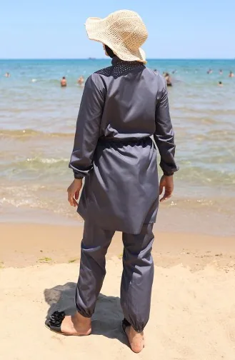 Strand Hijab Badeanzug Mit Elastischer Taille Und Reißverschluss Und Geschenktasche 9002-03 Anthrazit 9002-03