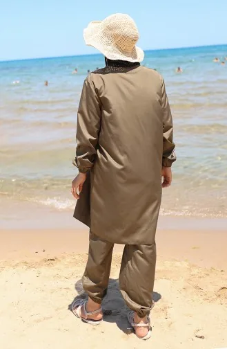 Strand-Badeanzug Mit Reißverschluss Und Hijab Inklusive Kostenloser Badekappe 9003-03 Khaki 9003-03