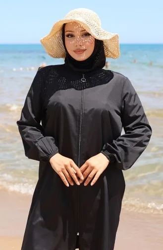 Kumsal Fermuarlı Tesettür Mayo Bone Hediyeli 9003-04 Siyah