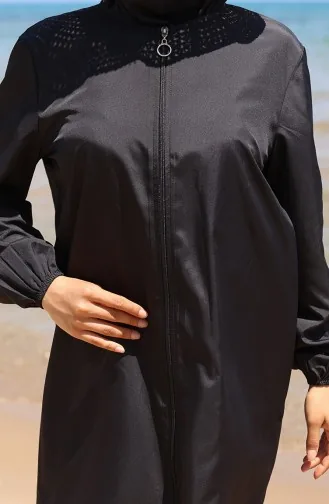 Kumsal Fermuarlı Tesettür Mayo Bone Hediyeli 9003-04 Siyah