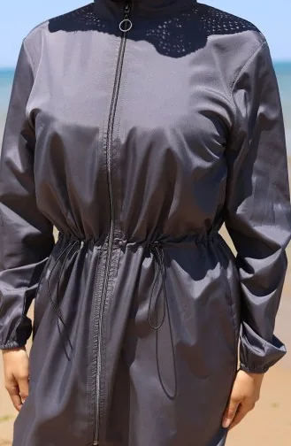 Marin Beli Lastikli Fermuarlı Tesettür Mayo Bone Hediyeli 9004-01 Antrasit