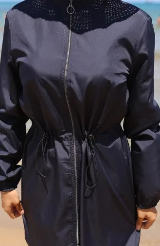 Marin Beli Lastikli Fermuarlı Tesettür Mayo Bone Hediyeli 9004-02 Lacivert