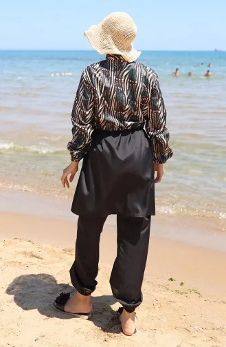 Elastischer Bund Sahara-gemusterter Hijab-Badeanzug Mit Reißverschluss Und Haube Geschenk 9005E-01 Schwarz/Grün 9005E-01