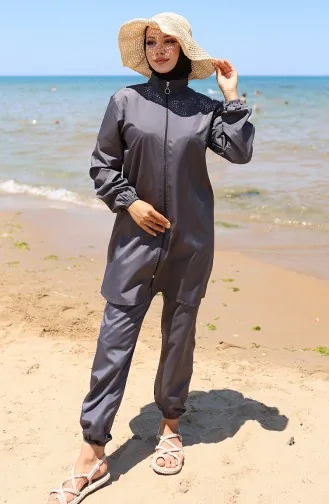 Maillot De Bain Hijab Zippé Atlas Lot De 2 Avec Bonnet 9006-03 Anthracite 9006-03