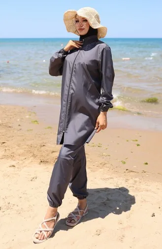 Maillot De Bain Hijab Zippé Atlas Lot De 2 Avec Bonnet 9006-03 Anthracite 9006-03