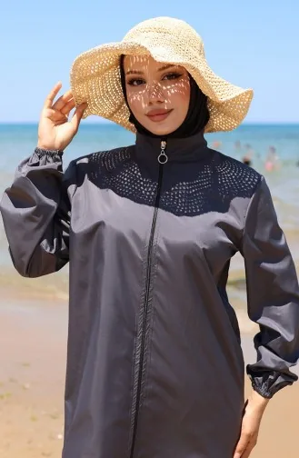 Maillot De Bain Hijab Zippé Atlas Lot De 2 Avec Bonnet 9006-03 Anthracite 9006-03
