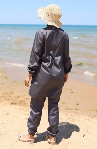 Maillot De Bain Hijab Zippé Atlas Lot De 2 Avec Bonnet 9006-03 Anthracite 9006-03