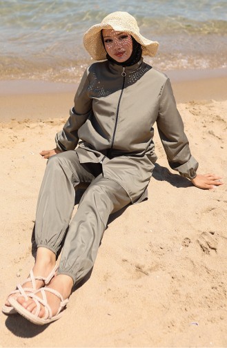 Light Khaki Green Modest Swimwear 9006-04