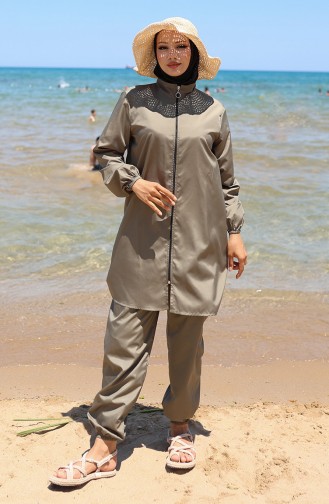Light Khaki Green Modest Swimwear 9006-04