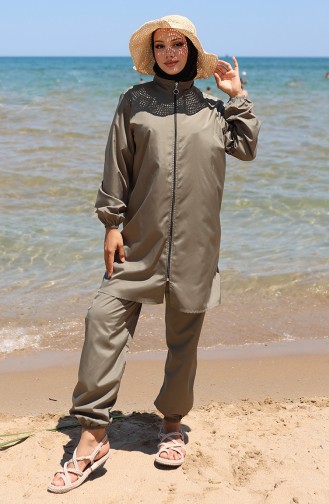 Light Khaki Green Modest Swimwear 9006-04