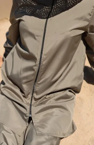 Maillot De Bain Hijab Zippé 2 Pièces Atlas Avec Bonnet 9006-04 Vert Kaki 9006-04