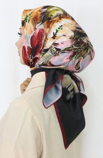 Dijital Rayon Eşarp 70298-01 Bordo Siyah