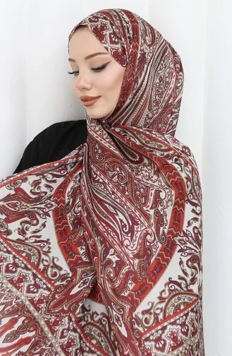 Châle Janjan à Motif Ethnique 70305-05 Bordeaux Rouge Beige 70305-05