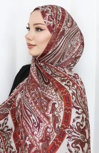 Châle Janjan à Motif Ethnique 70305-05 Bordeaux Rouge Beige 70305-05