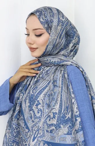 Etnik Desen Janjan Şal 70305-07 İndigo Vizon