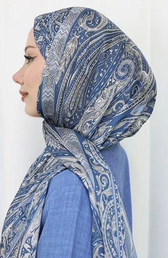 Etnik Desen Janjan Şal 70305-07 İndigo Vizon