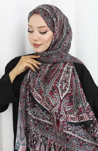 Etnisch Patroon Janjan Shawl 70305-15 Zwart Bordeaux Rood 70305-15