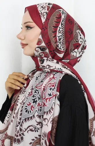 شال ناعم منقوش 70314-04 أحمر قرمزي 70314-04