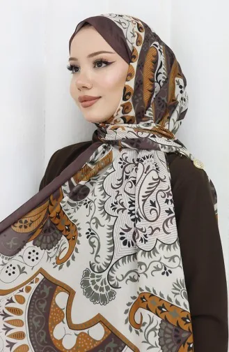شال ناعم منقوش 70314-05 لون القهوة المرّة الكاكي 70314-05