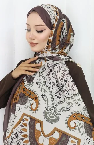 شال ناعم منقوش 70314-05 لون القهوة المرّة الكاكي 70314-05
