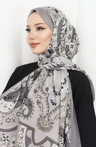 شال ناعم منقوش 70314-11 رمادي فضي 70314-11