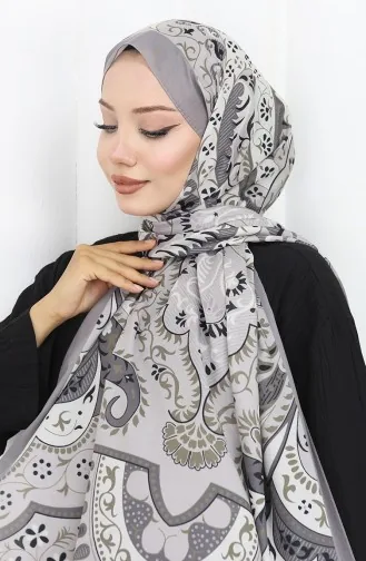 شال ناعم منقوش 70314-11 رمادي فضي 70314-11