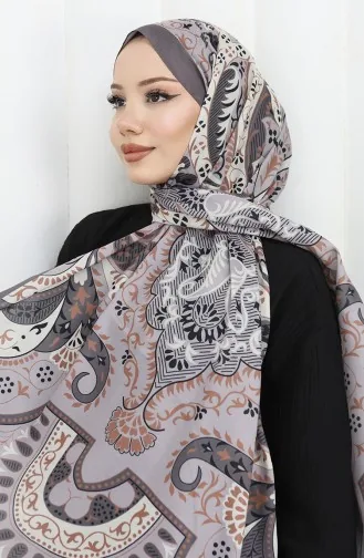 شال ناعم منقوش 70314-14 رمادي منك 70314-14