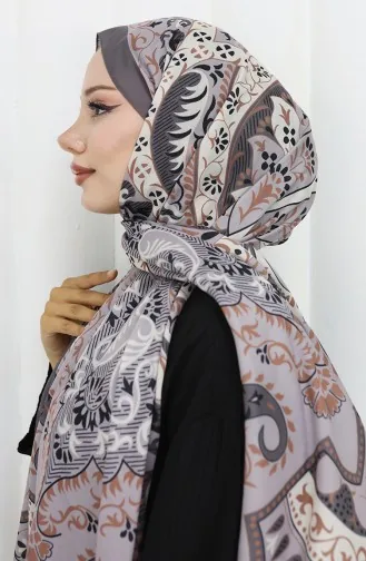 شال ناعم منقوش 70314-14 رمادي منك 70314-14