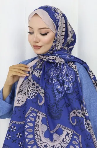 Desenli Soft Şal 70314-16 Fildişi Lacivert