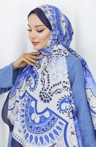 Desenli Soft Şal 70314-18 Lacivert Krem