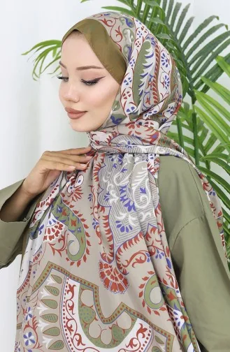 Gepatroonde Zachte Sjaal 70314-19 Oil Green Mink 70314-19