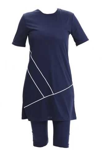 Maillot De Bain De Piscine à Manches Courtes 2501-02 Bleu Marine 2501-02