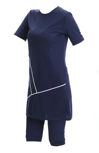 Maillot De Bain De Piscine à Manches Courtes 2501-02 Bleu Marine 2501-02