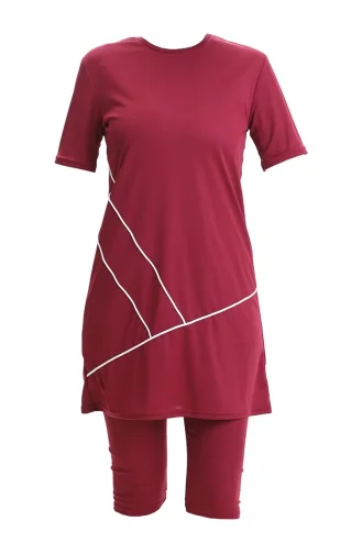 Maillot De Bain De Piscine à Manches Courtes 2501-03 Rouge Bordeaux 2501-03