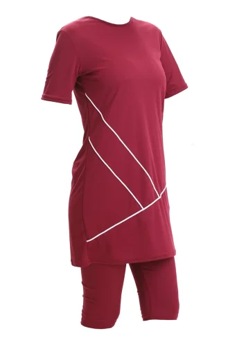 Maillot De Bain De Piscine à Manches Courtes 2501-03 Rouge Bordeaux 2501-03