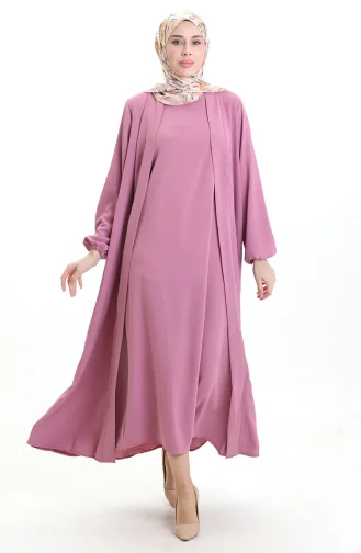 طقم عبايات أصيل 0336-08 لون وردي مغبر 0336-08