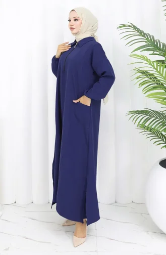 Doppelgewebe Lange Tunika Hose Zweiteiliger Anzug 0034-09 Dunkel Marineblau 0034-09