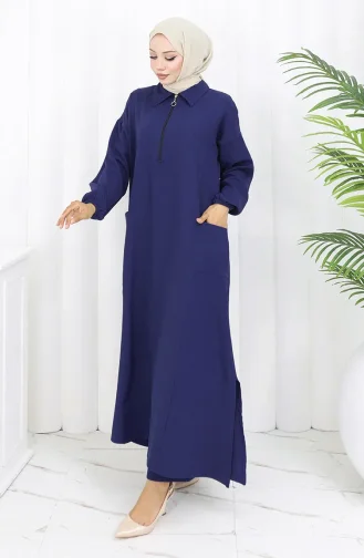 Doppelgewebe Lange Tunika Hose Zweiteiliger Anzug 0034-09 Dunkel Marineblau 0034-09