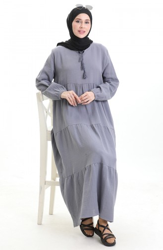 Grau Hijab Kleider 6050-04