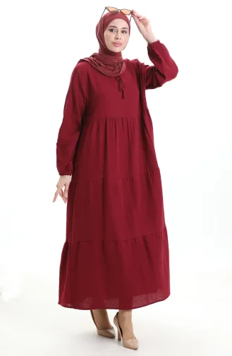 فستان موسلين 6050-07 عنابي 6050-07