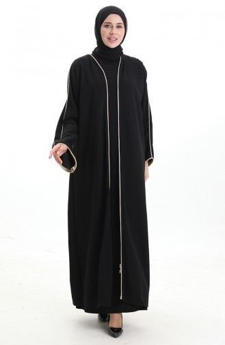Fermuarlı Biyeli Abaya 0164-01 Siyah