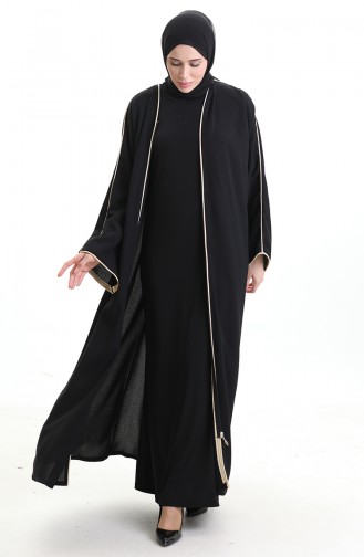 Fermuarlı Biyeli Abaya 0164-01 Siyah