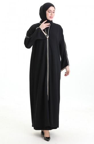 Fermuarlı Biyeli Abaya 0164-01 Siyah