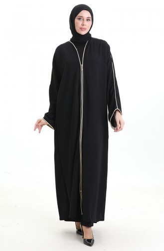 Fermuarlı Biyeli Abaya 0164-01 Siyah