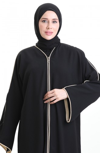 Fermuarlı Biyeli Abaya 0164-01 Siyah